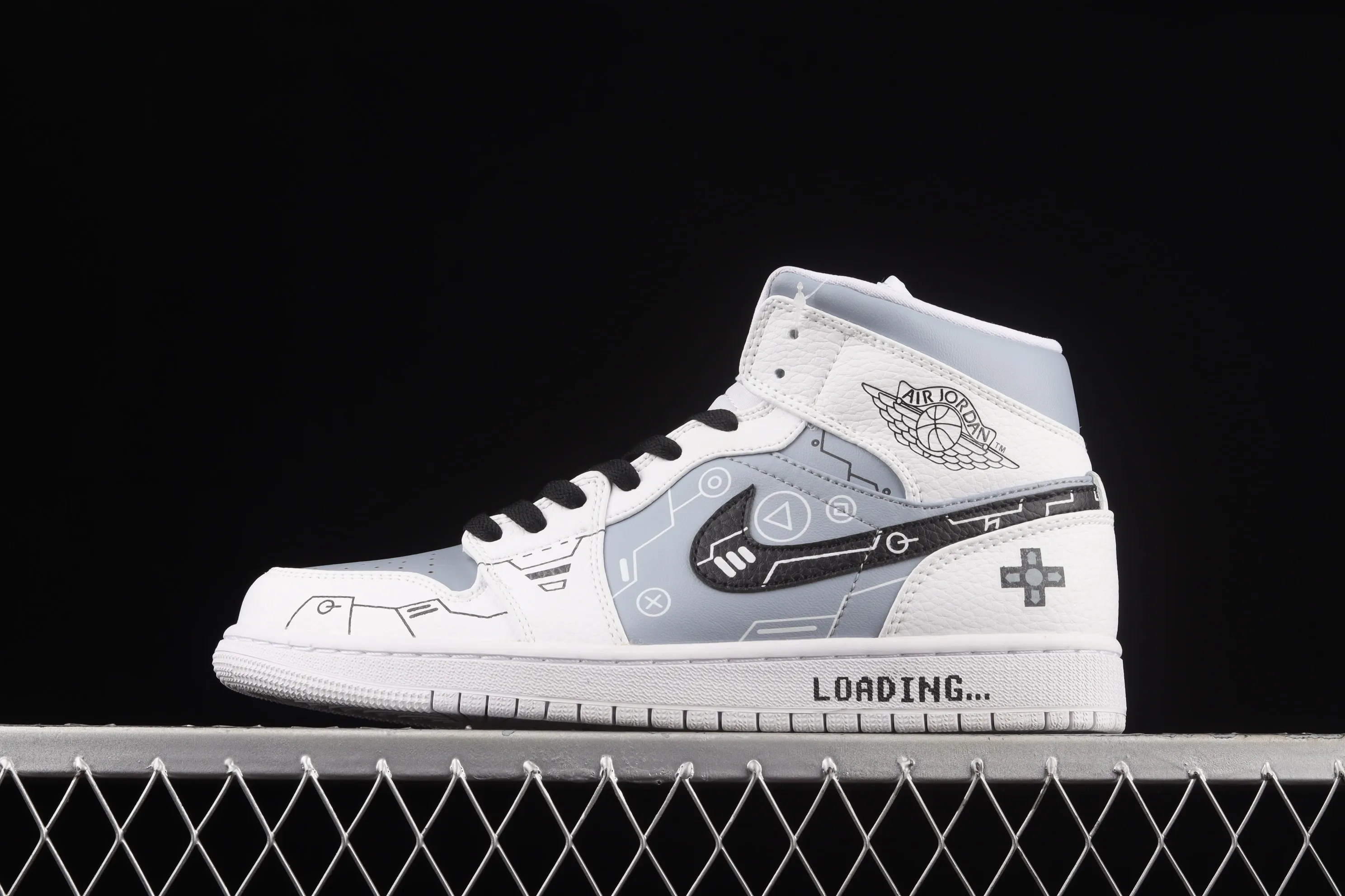 All categories Air Jordan Jordan series basketball shoes Air Jordan 1 Mid Air Jordan 1 Mid AJ1 Joe 1 black and white gray video game graffiti customized Chinese basketball shoes 554724-130